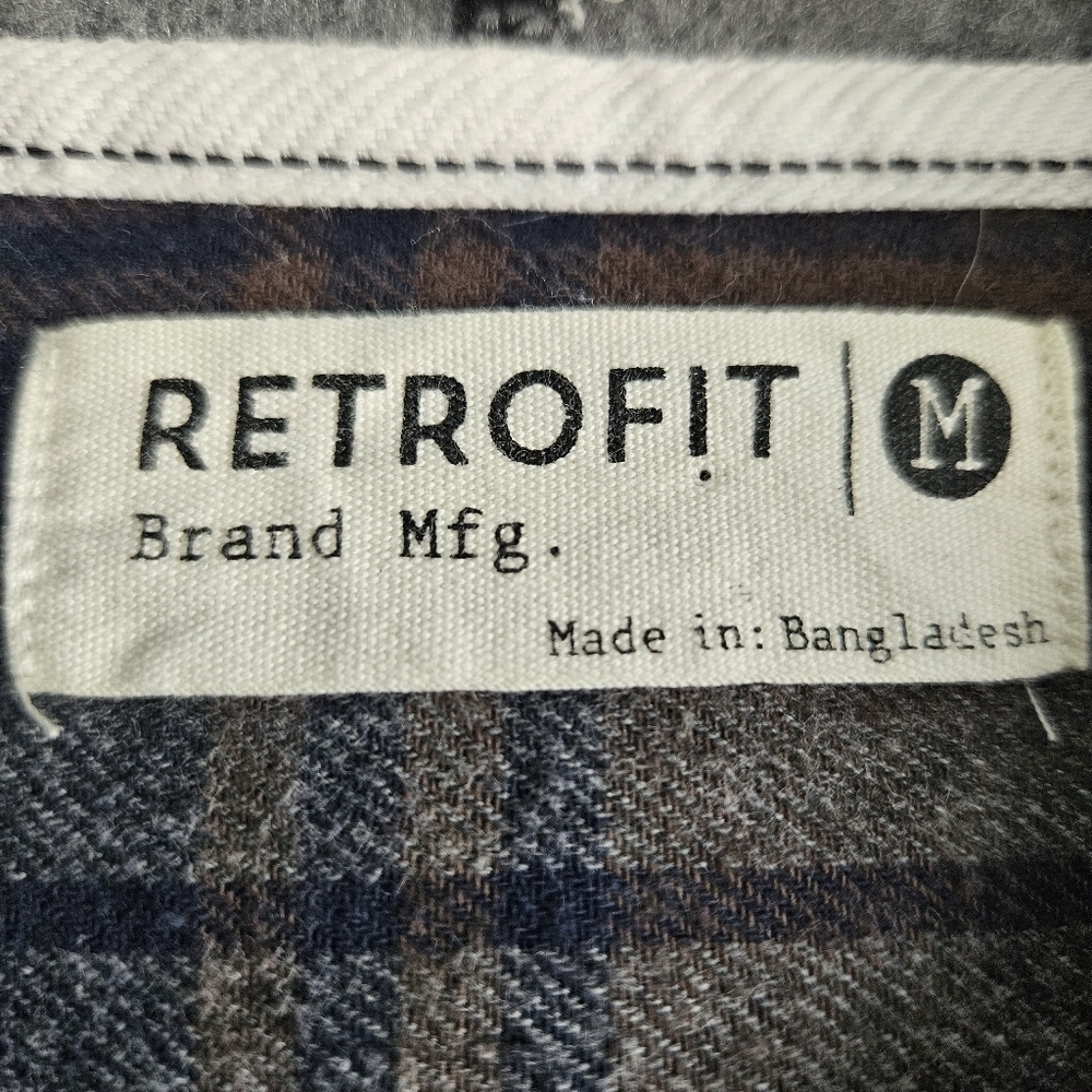 Retrofit Casual‎ Button Up Long Sleeve Hoodie Mens Size Medium Blue Brown - Picture 7 of 9